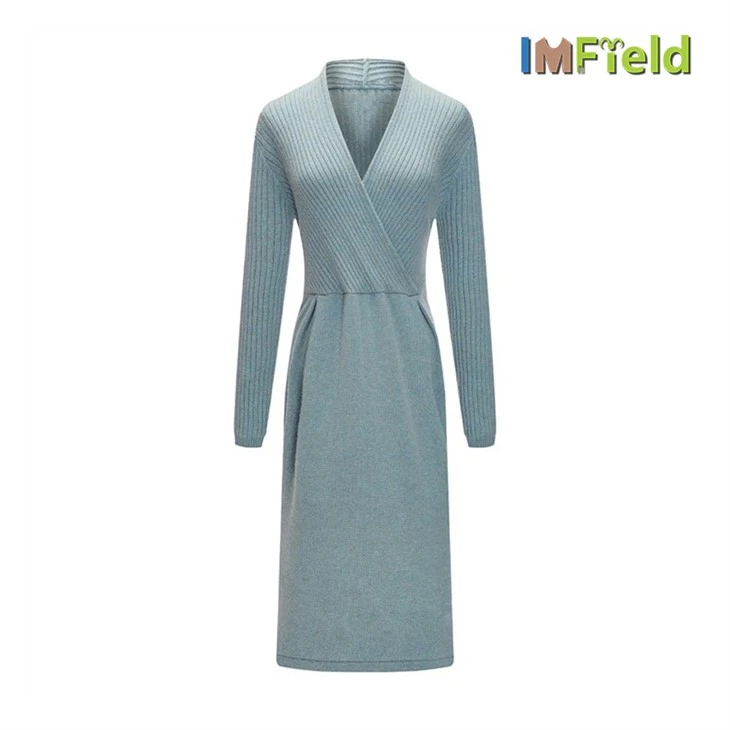Cashmere Rib Knitted V-neck Long Dress